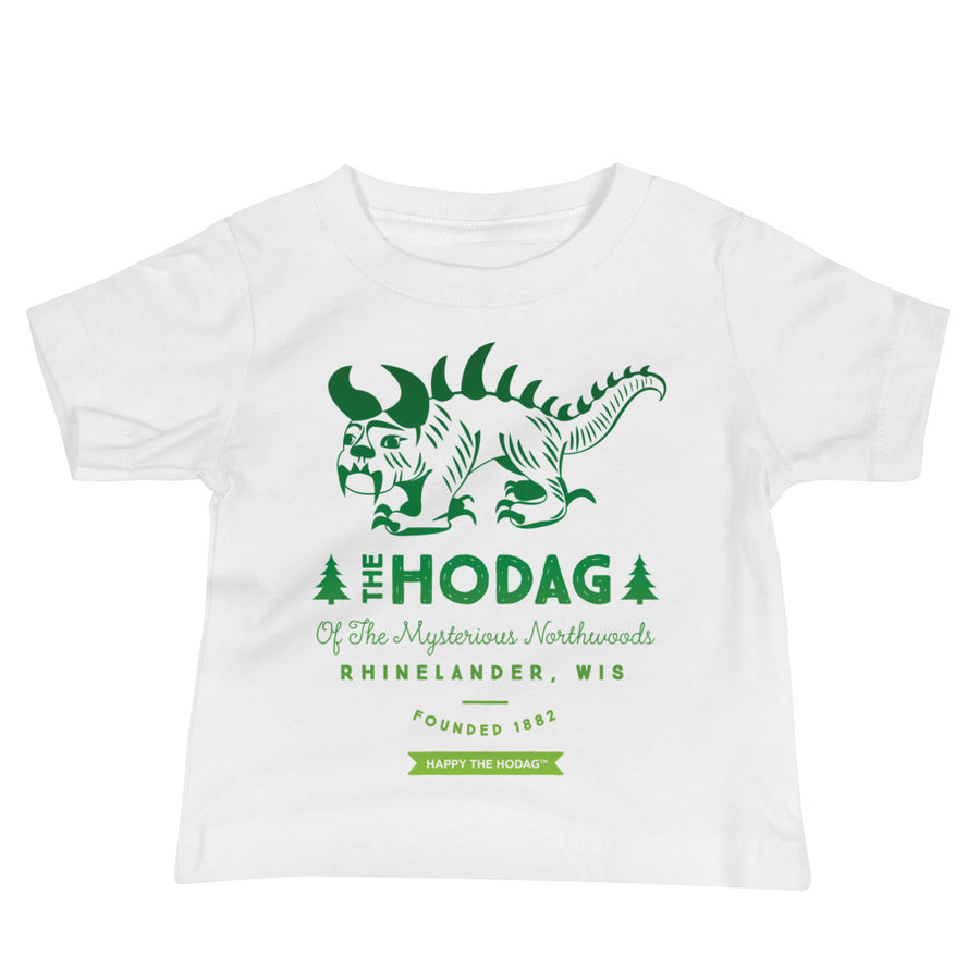 Vintage Hodag monster illustration with the words The Hodag of the mysterious Northwoods, Rhinelander, wis, founded 1882, happy the Hodag underneath