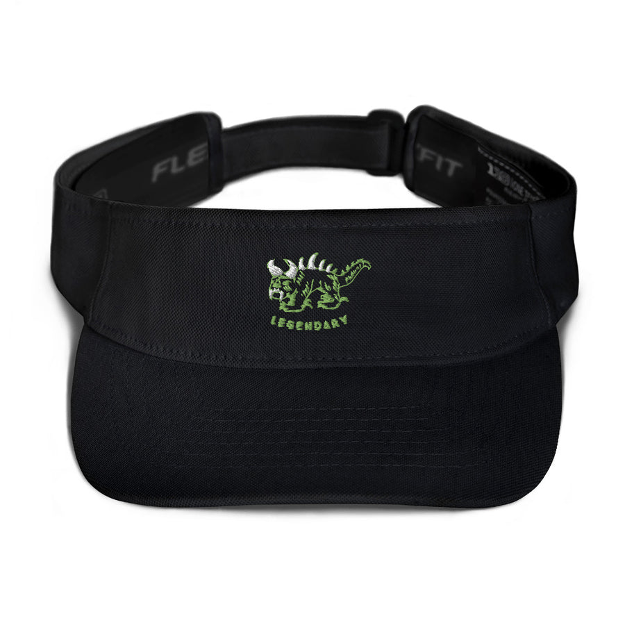 Black Visor with green and white vintage embroidered Hodag with the word legendary underneath.